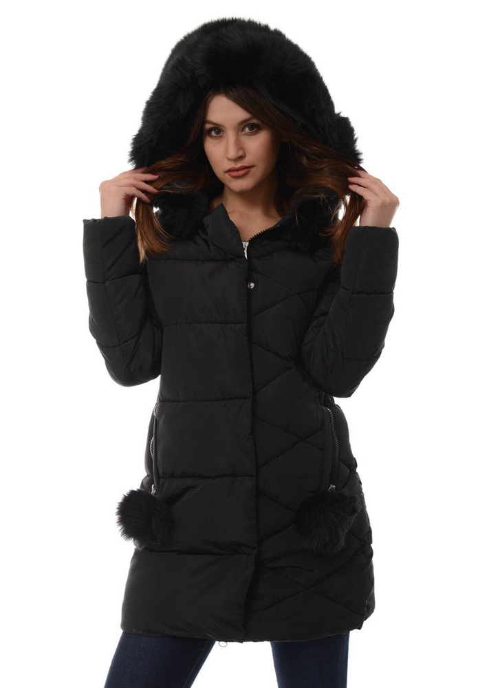 Damska Długa Zimowa Kurtka Ortalionowa Czarna