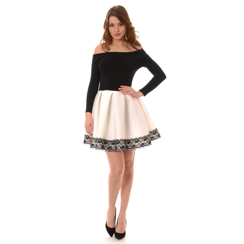 Damska Rozkloszowana Sukienka Maribell Biało Czarna