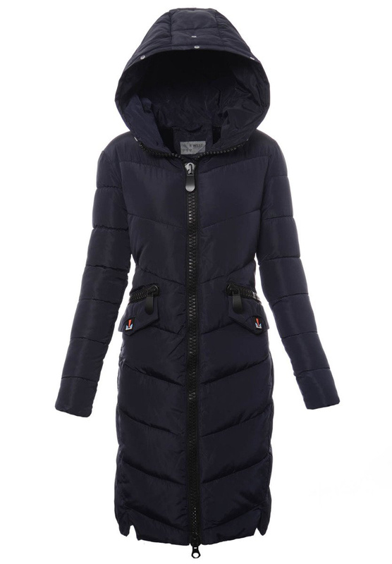 Damska Długa Zimowa Kurtka Ortalionowa Pola Granatowa