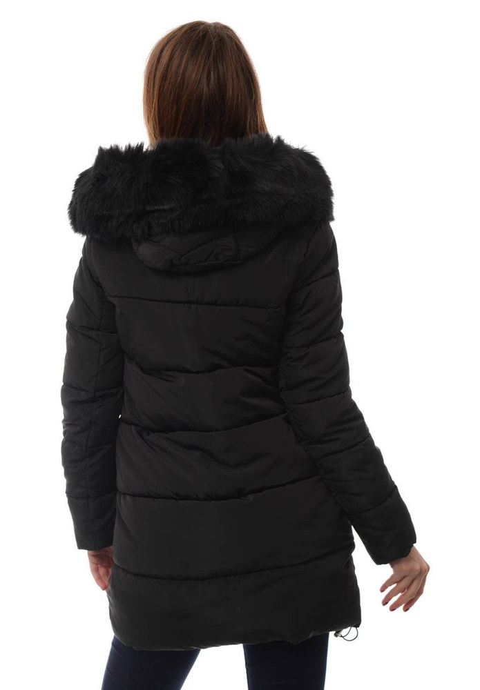 Damska Długa Zimowa Kurtka Ortalionowa Czarna