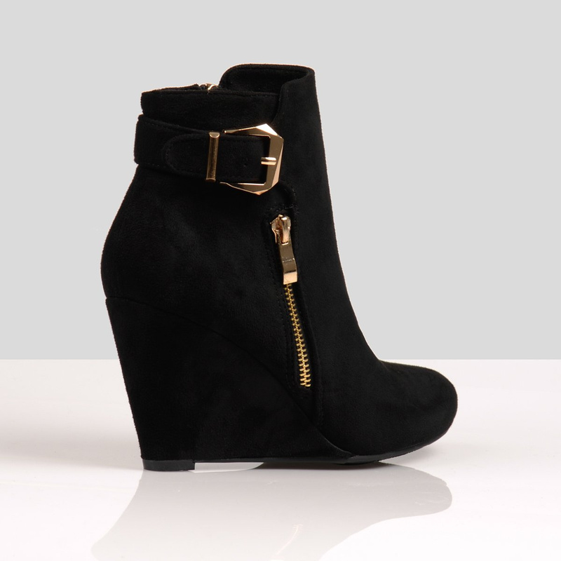 Botki Na Koturnie Welurowe Czarne