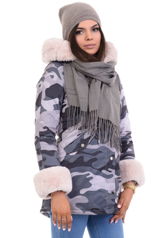 Damska Kurtka Parka Zimowa Sofia Moro Z Futerkiem Ecru