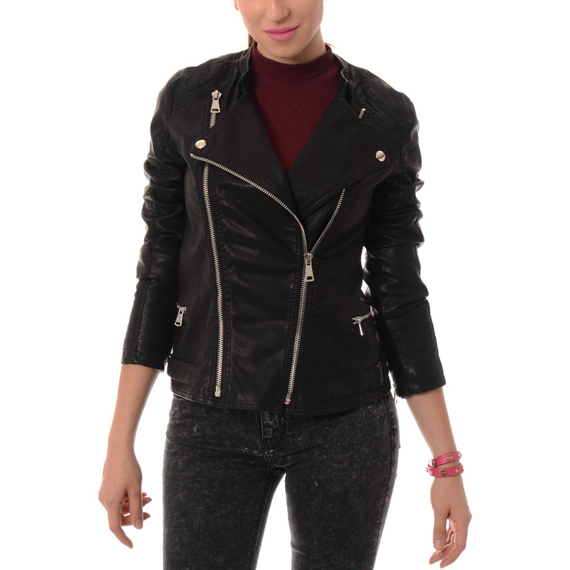 Damska Skórzana Kurtka Ramoneska Czarna