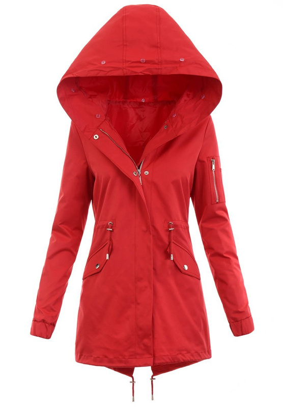 Damska Kurtka Parka 2w1 Dagmara Czerwona z Szarym Futerkiem