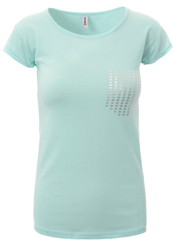 Damska Koszulka Krótki Rękaw T-Shirt Nadruk Kieszonka Zielona