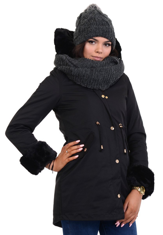 Komplet Damski Butelkowo Zielony Czapka z Kominem 