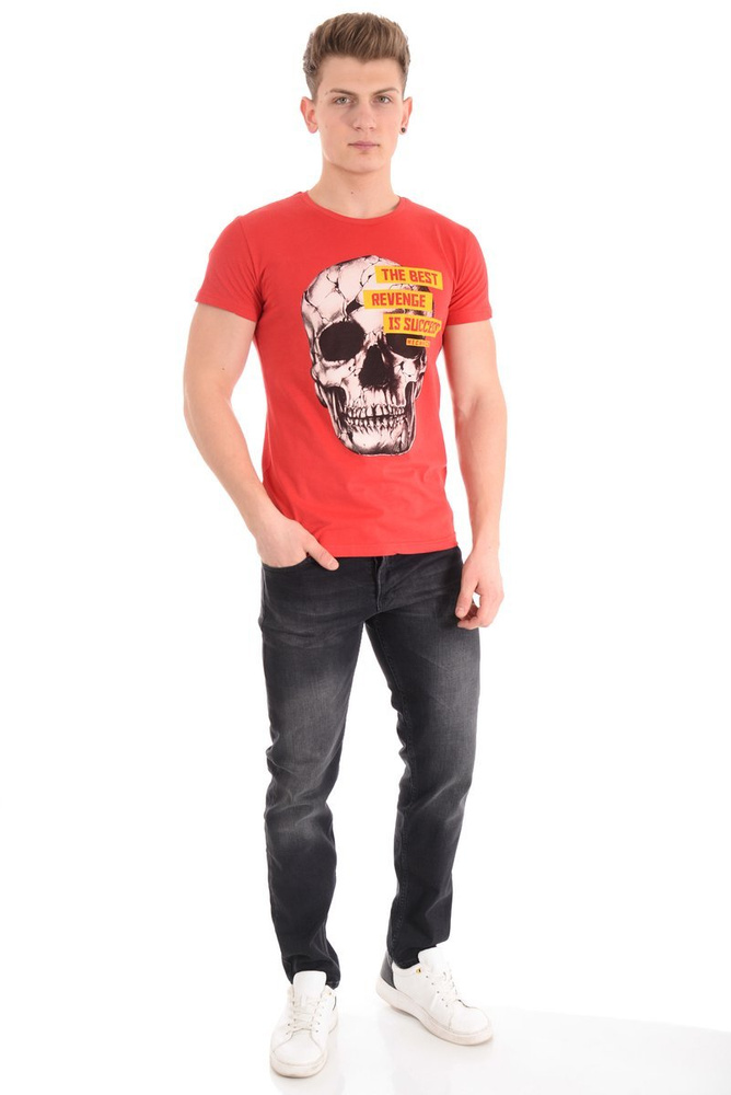 Męska Koszulka T-Shirt Nadruk Czerwona