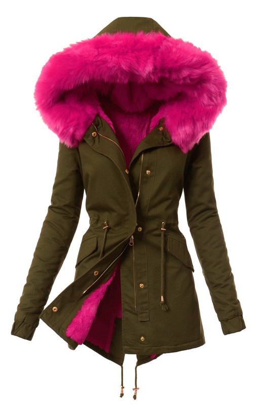 Piękna Damska Kurtka Parka Ismena z Różowym Futerkiem