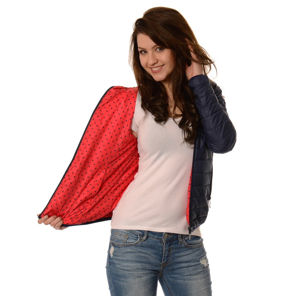 Damska Dwustronna Wiosenna - Jesienna Kurtka Ortalionowa Nadia Granatowo Czerwona