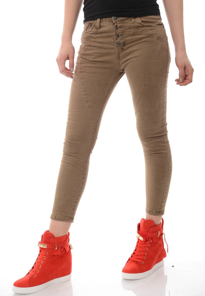 Damskie Spodnie Jeansy Boyfriend Beżowe