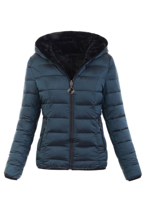 Damska Kurtka Ortalionowa Molly Zielona z Czarnym Futerkiem