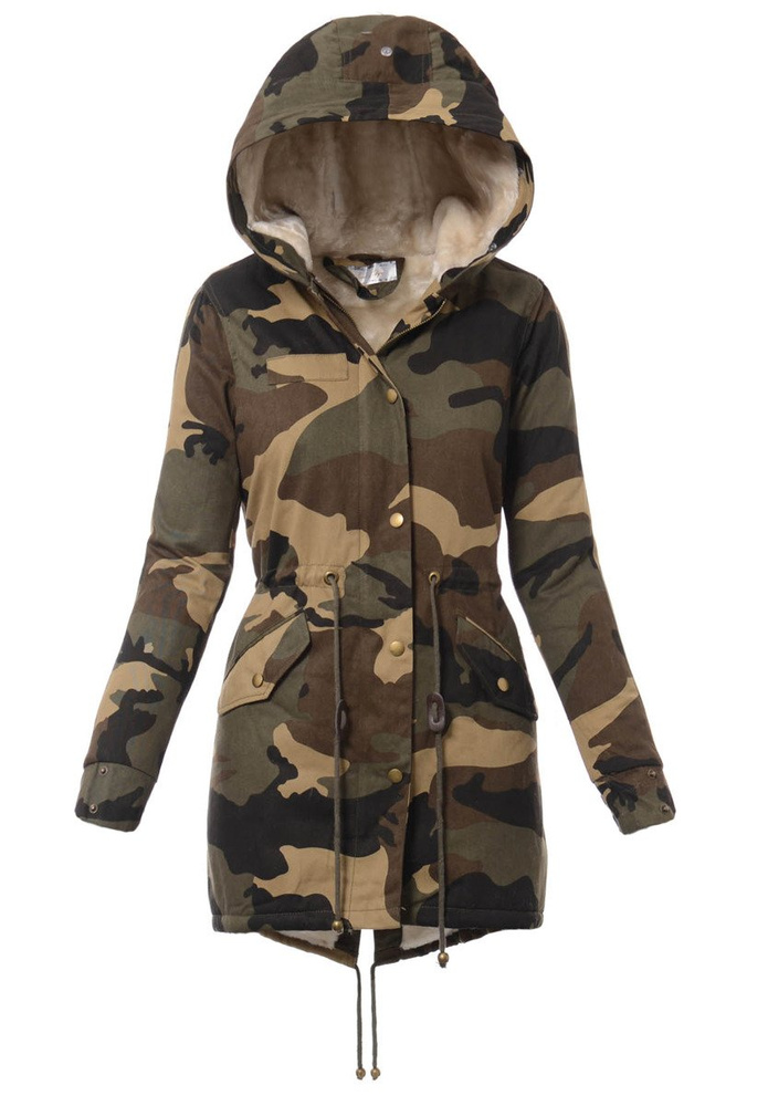 Damska Kurtka Parka Zimowa Moro z Beżowym Futerkiem