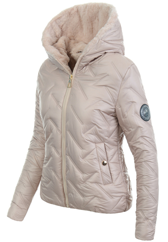 Damska Kurtka Zimowa Regina Perłowo Beżowa z Beżowym Futerkiem
