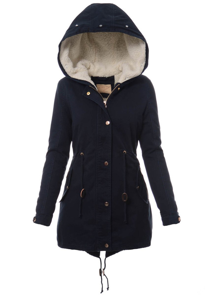 Damska Kurtka Parka Zimowa 2w1 Granatowa Z Białym Futerkiem