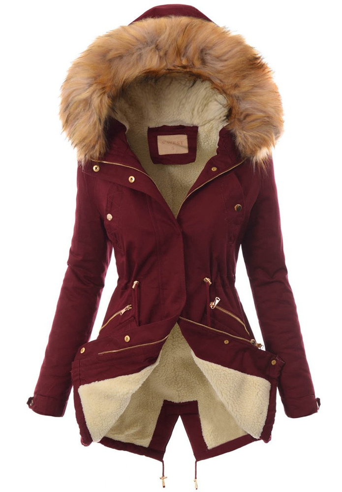 Damska Bawełniana Zimowa Kurtka Parka Flawia Bordowa