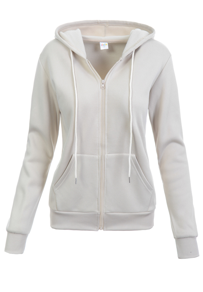 Damska Bluza Z Kapturem Rozsuwana Beżowa