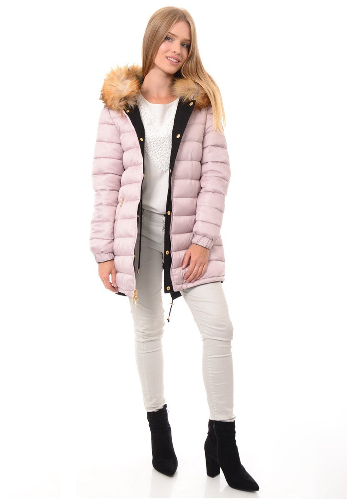 Dwustronna Zimowa Kurtka Marlena Czarno Różowa