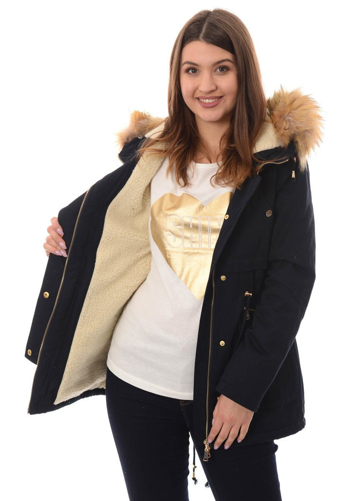 Piękna Damska Kurtka Parka Granatowa