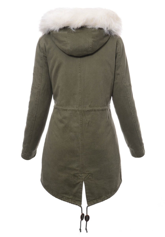 Damska Kurtka Parka Zimowa 2w1 Mila Zielona z Białym Futerkiem