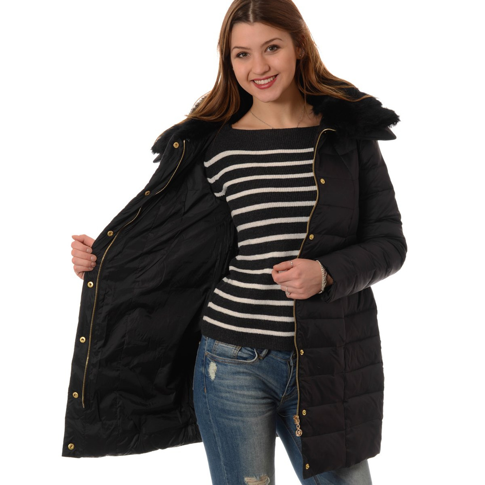 Puchowa Damska Zimowa Kurtka Naturalne Futro Sonia Czarna