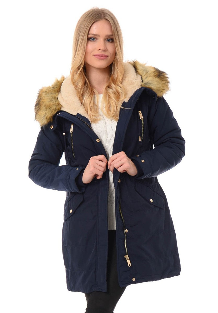 Damska Zimowa Kurtka Parka Granatowa