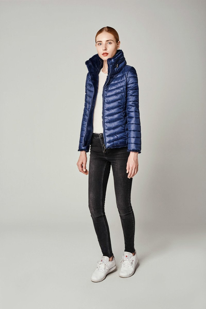Damska Dwustronna Zimowa Kurtka Ortalionowa Nikola Granatowa