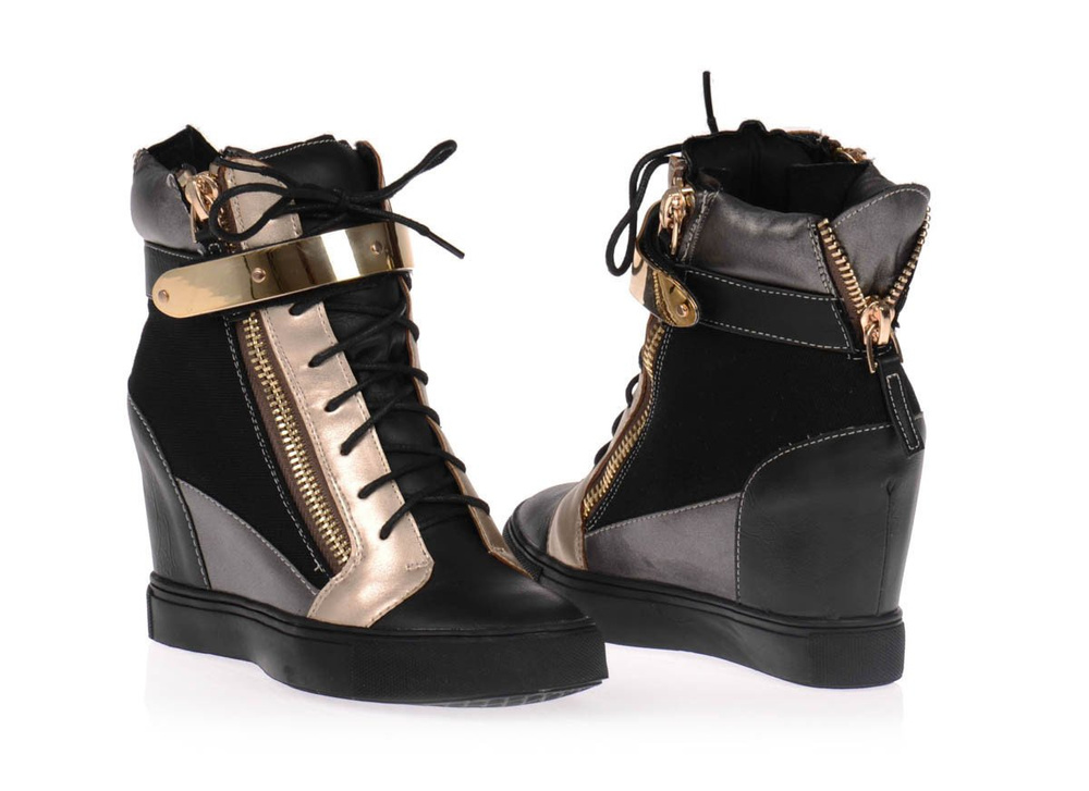 Damskie Botki Sneakersy Złoto Czarne