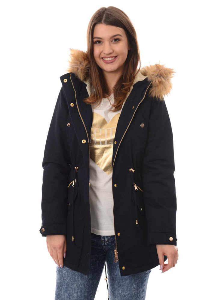 Damska Bawełniana Zimowa Kurtka Parka Flawia Granatowa