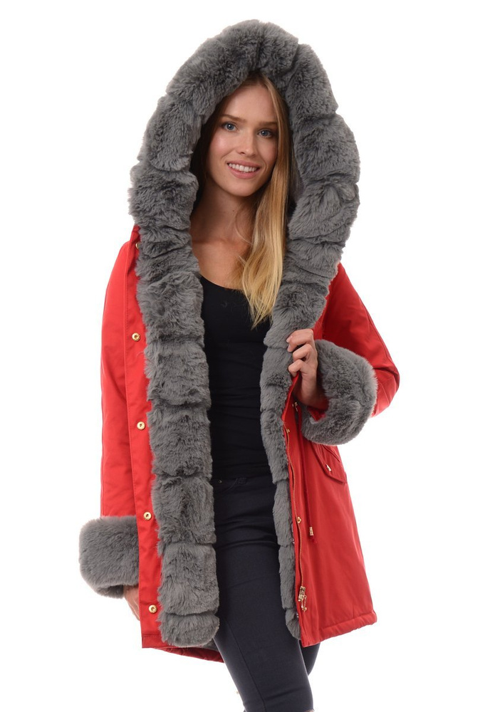 Kurtka Patrycja Czerwona Z Szarym Futerkiem
