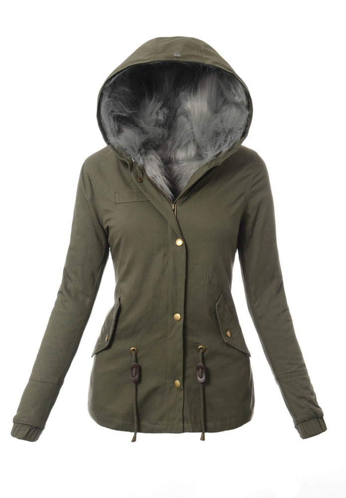 Damska Kurtka Parka Zimowa 3w1 Zielona z Szarym Futerkiem