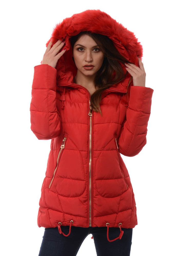 Damska Długa Zimowa Kurtka Ortalionowa Aneta Czerwona