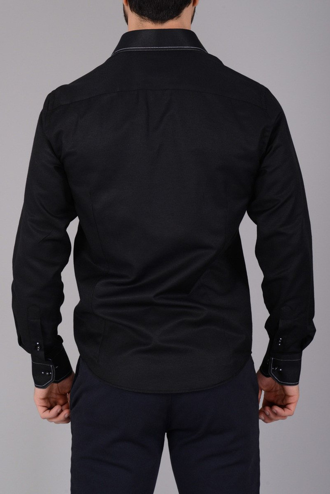 Elegancka Męska Koszula Przeszycia Czarna
