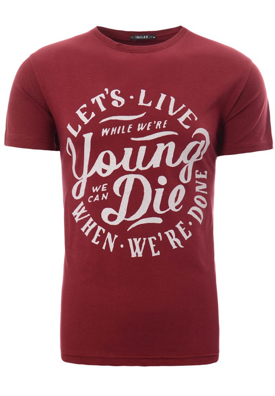 Męska Koszulka T-Shirt Nadruk Let's Live Bordowa