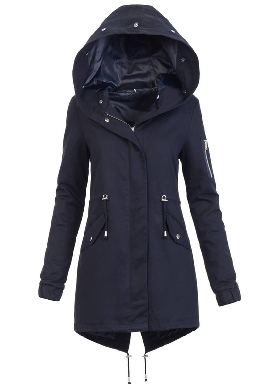 Damska Kurtka Parka 2w1 Emilia Granatowa z Brązowym Futerkiem