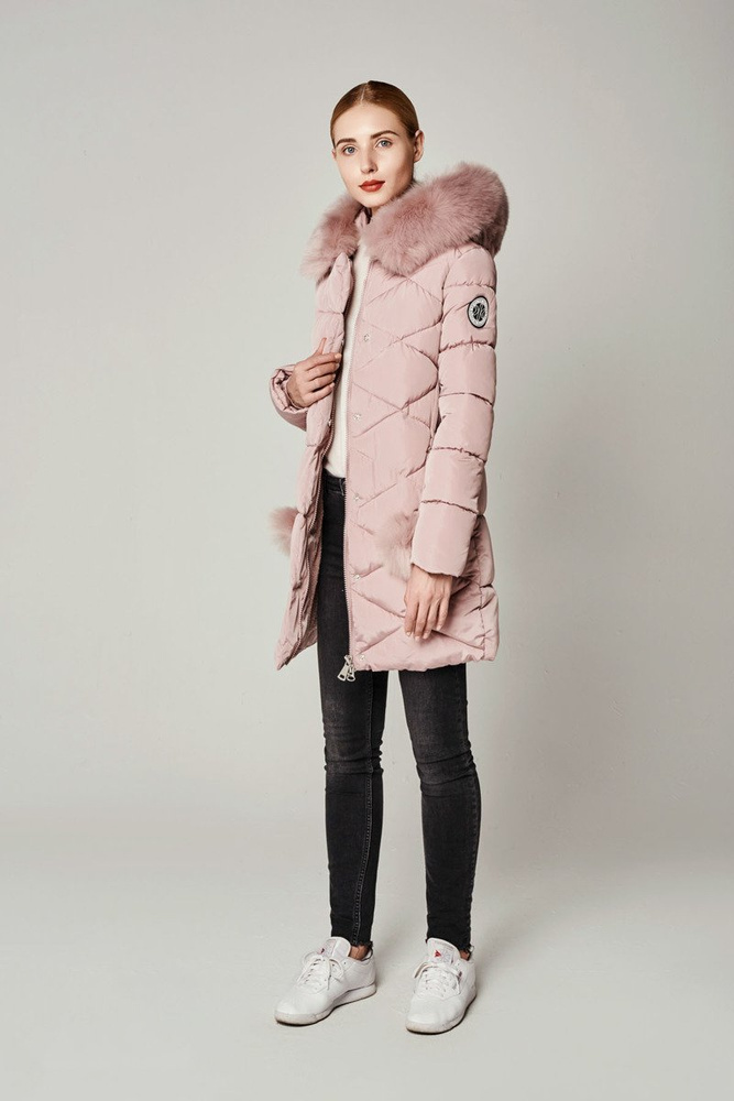 Damska Długa Zimowa Kurtka Ortalionowa Różowa