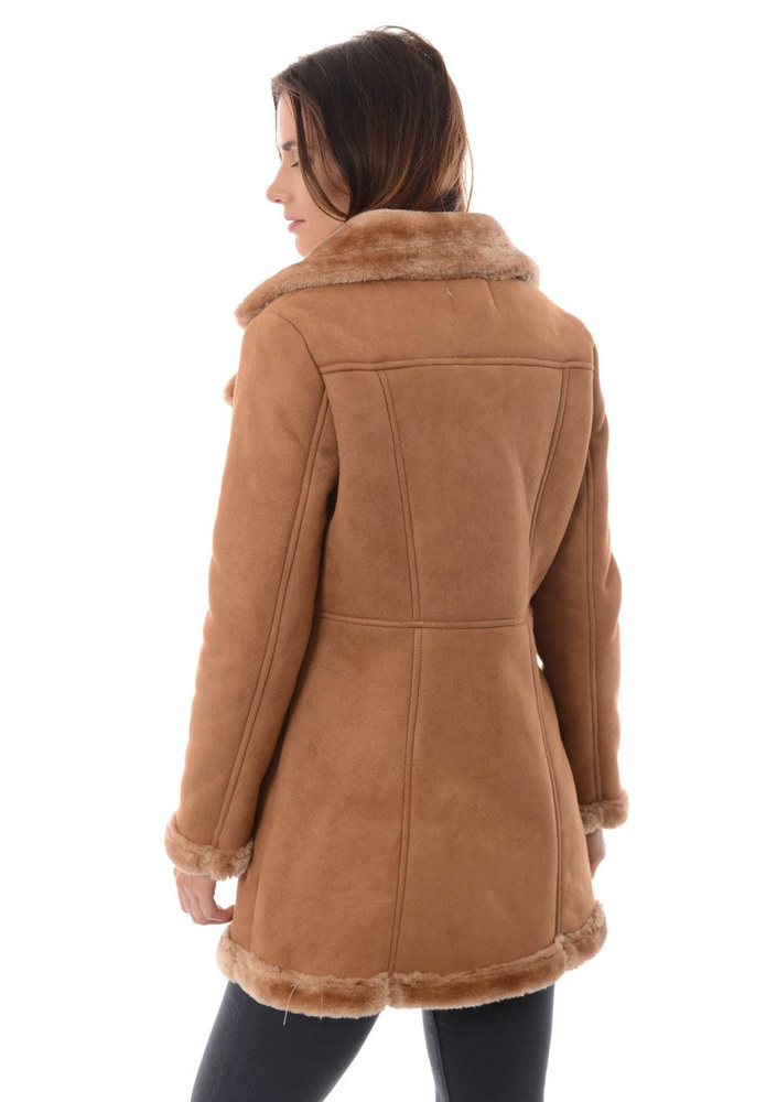 Damski Płaszcz Kożuch Zimowy Grażyna Brązowy
