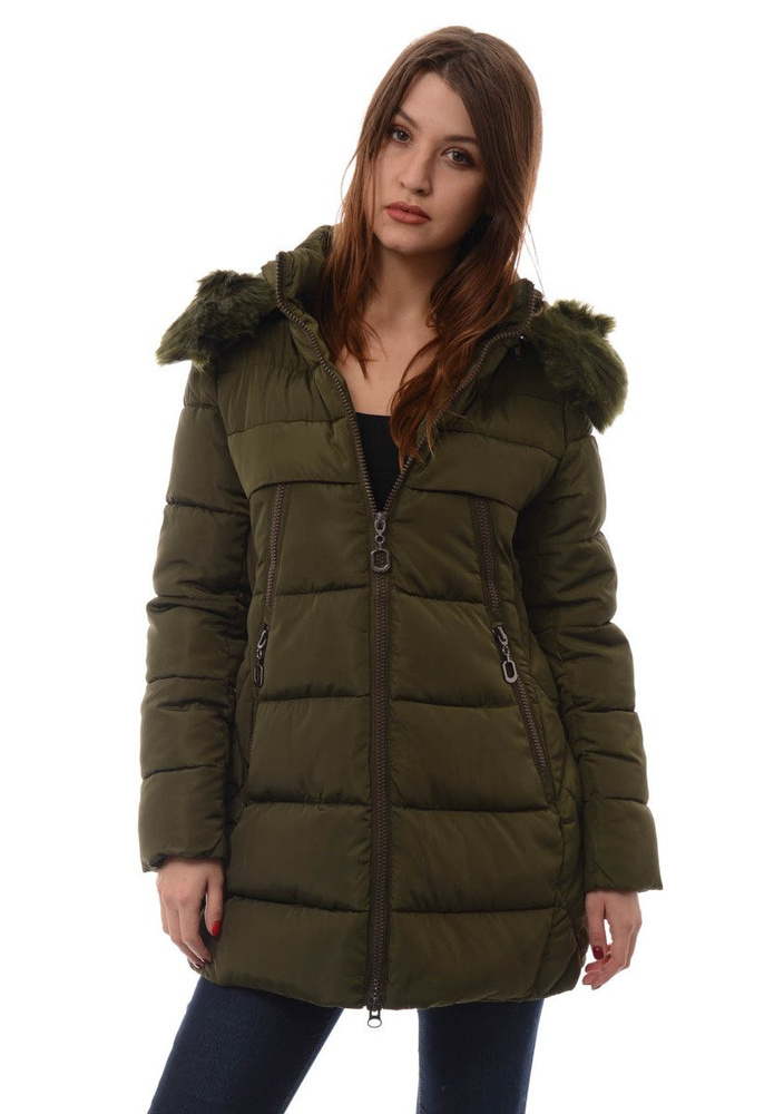 Damska Długa Zimowa Kurtka Ortalionowa Elena Zielona