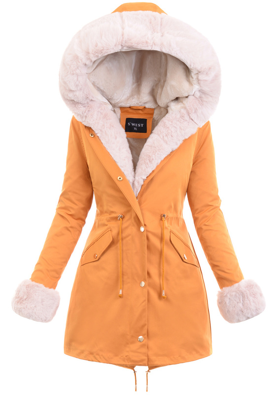 Parka Zimowa 2w1 Camel Z Futerkiem Ecru