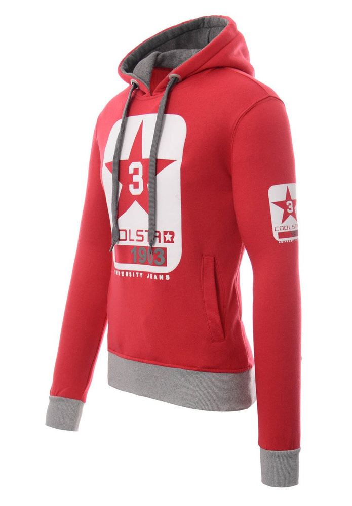 Męska Bluza Bawełniana Z Kapturem Nadruk Czerwona