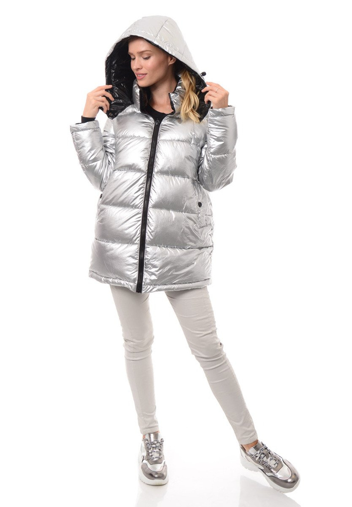 Damska Kurtka Ortalionowa Majka Srebrna Z Czarnym