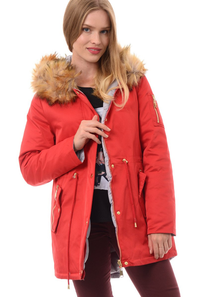 Dwustronna Zimowa Kurtka Martyna Czerwono Szara