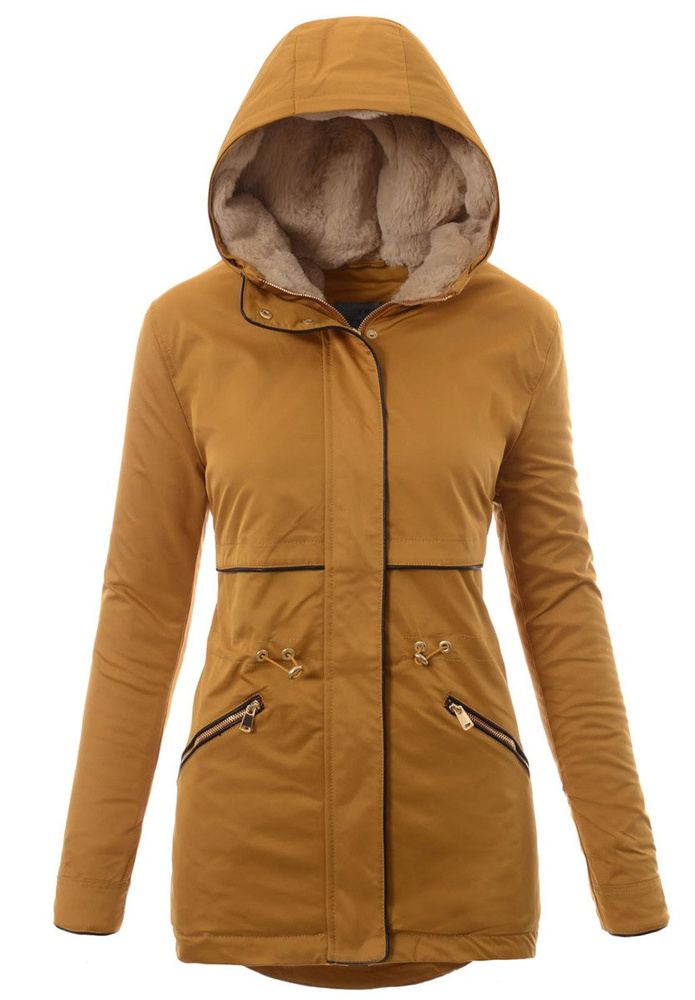 Damska Kurtka Parka Ortalionowa Zimowa Camel