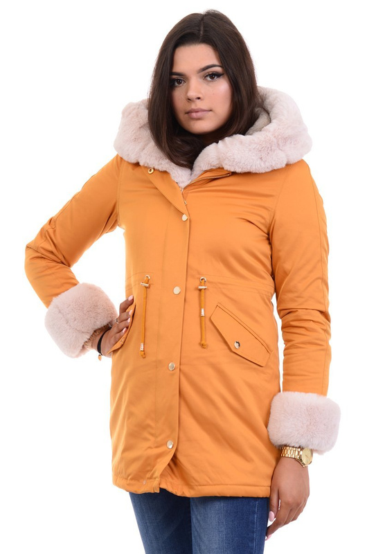 Damska Kurtka Parka Zimowa Wanessa Camel Z Futerkiem Ecru