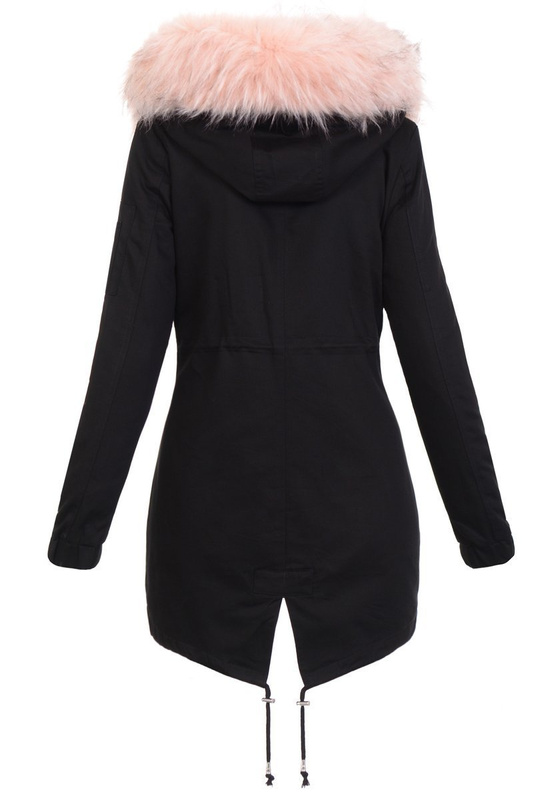 Damska Kurtka Parka 2w1 Emilia Czarna z Różowym Futerkiem