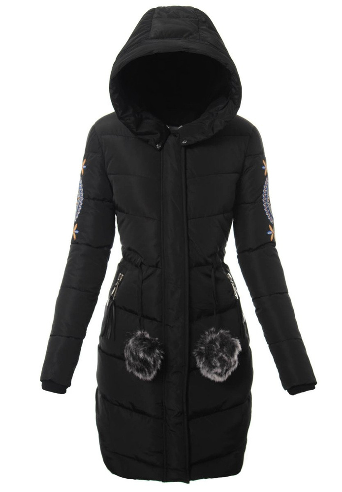 Damska Długa Zimowa Kurtka Ortalionowa Czarna