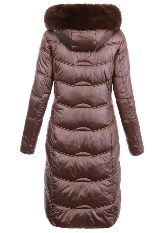Damska Długa Kurtka Pikowana Linda Brązowa