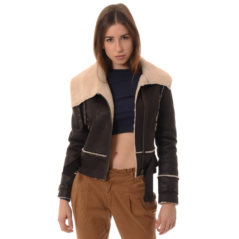 Damska Kurtka Ramoneska Kożuszek Zelia Brązowy