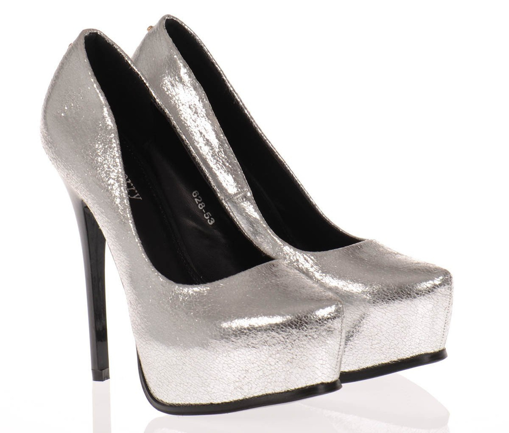 Czółenka Szpilki Platwormy Ćwieki Srebrne