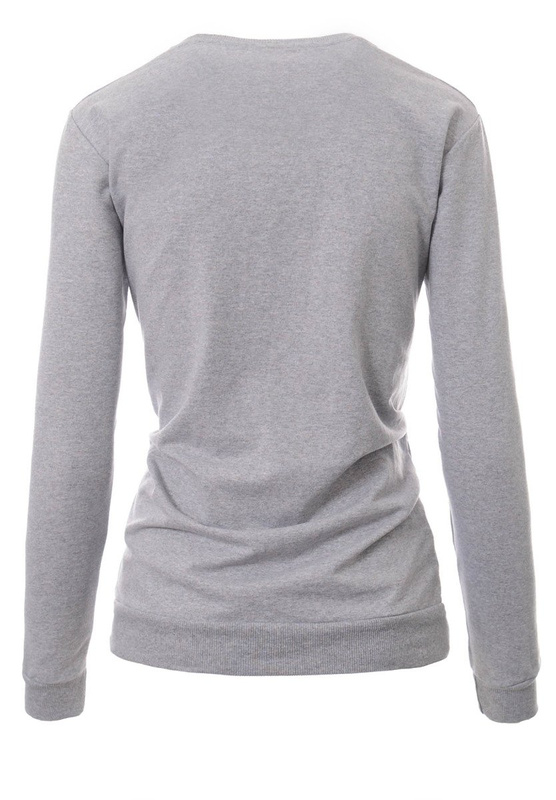 Damska Bluza Bawełniana Nadruk Kwiat Jasno Szara