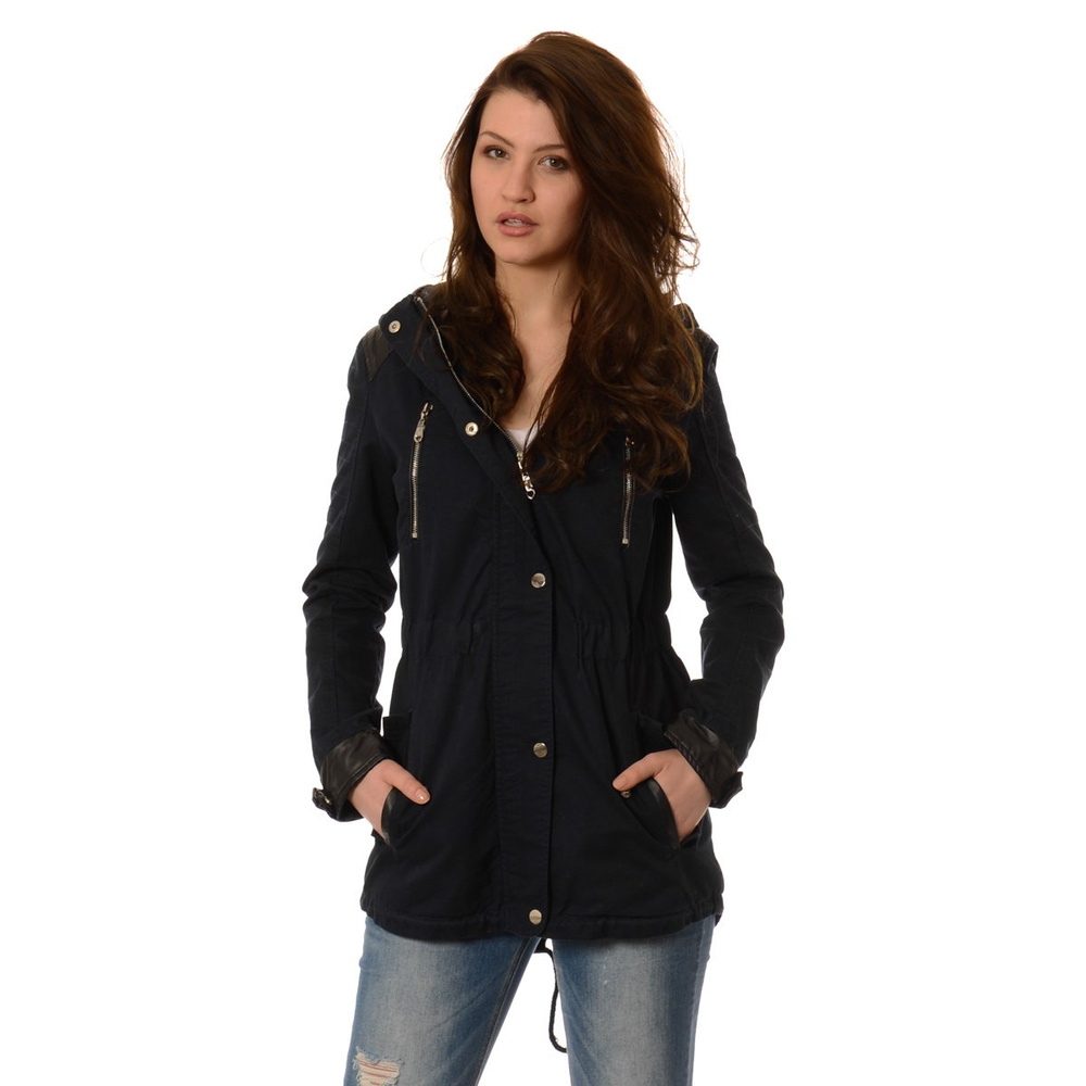 Damska Parka Przejściowa Granatowa